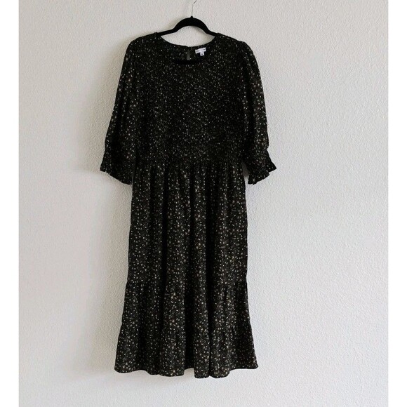 BALTIC BORN Pele Tiered Midi Dress Dark Floral Smocked Black Size XL - Picture 12 of 12